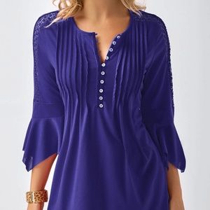 Bell Sleeve Softcloudy Henley Velvet Ribbon